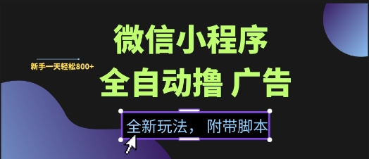 微信小程序全自动撸广告项目，彻底解决没流量的问题，新手一天8张+【揭秘】-一起网赚吧