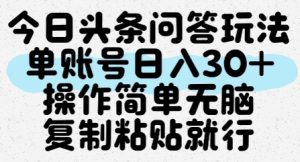 今日头条问答玩法，单账号日入30+，操作简单无脑复制粘贴就行-一起网赚吧
