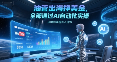 油管出海挣美金，全部通过AI自动化实操，从0到1实现月入过W-一起网赚吧