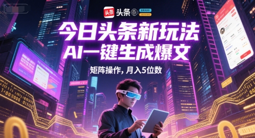 今日头条新玩法，AI一键生成爆文，矩阵操作，月入5位数-一起网赚吧