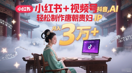 小红书+视频号+抖音，AI轻松制作唐朝贵妇IP，每天30分钟，轻松产出N条，月入3W+-一起网赚吧