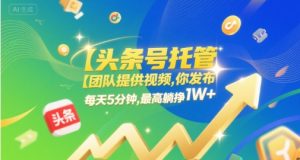 【头条号托管 】团队提供视频，你发布，每天5分钟，最高躺挣1W+【揭秘】-一起网赚吧