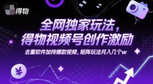 全网独家玩法，得物视频号创作激励 去重软件加持爆款视频，矩阵玩法月入几个w【揭秘】-一起网赚吧