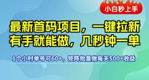 最新首码项目，一键拉新有手就能做，几秒钟一单，1个小时单号可60+，矩阵批量做每天5张【揭秘】-一起网赚吧