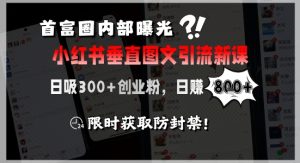 首富圈内部曝光小红书垂直图文引流新课，日吸300+创业粉，日入8张+，限时获取防封禁-一起网赚吧