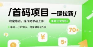 首码一键拉新项目，稳定靠谱，操作简单易上手，单号一小时70+，批量做每天5张【揭秘】-一起网赚吧