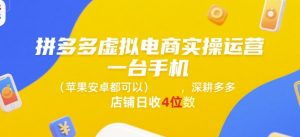 拼多多虚拟电商实操运营，一台手机(苹果安卓都可以)，深耕多多店铺日收4位数-一起网赚吧