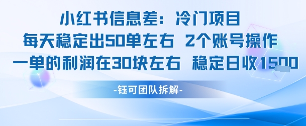 小红书信息差冷门项目一单利润30块每天稳定1.5k左右2个账号操作-一起网赚吧