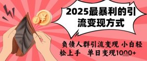 2025年最暴利的引流变现方式，负债人群引流变现，小白轻松上手，日入1k-一起网赚吧
