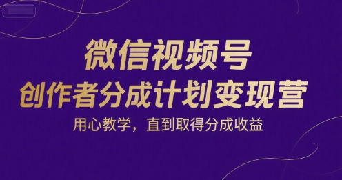 微信视频号创作者分成计划变现营，用心教学，直到取得分成收益-一起网赚吧