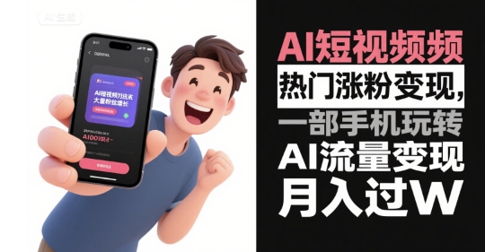 AI短视频热门涨粉变现，一部手机玩转AI流量变现，月入过W-一起网赚吧