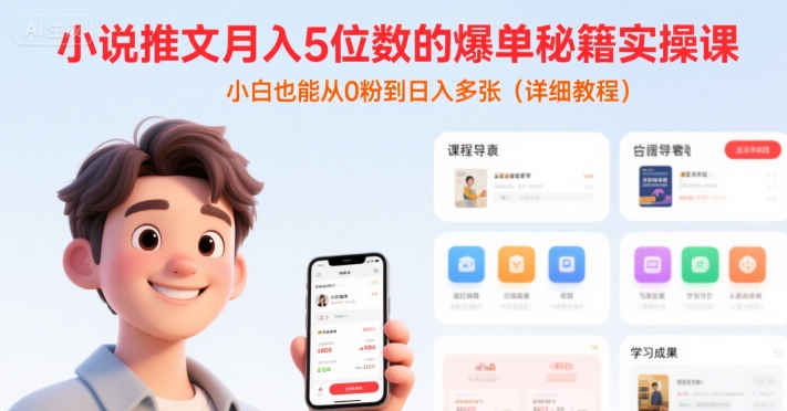 小说推文月入5位数的爆单秘籍实操课，，小白也能从0粉到日入多张(详细教程)-一起网赚吧