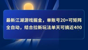 最新江湖游戏掘金，单账号20+可矩阵全自动 ，结合拉新玩法单天可搞4张+【揭秘】-一起网赚吧
