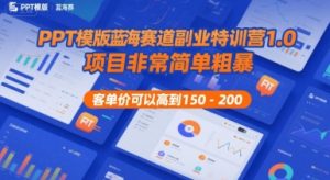 PPT模版蓝海赛道副业特训营1.0，项目非常简单粗暴，客单价可以高到150-200-一起网赚吧