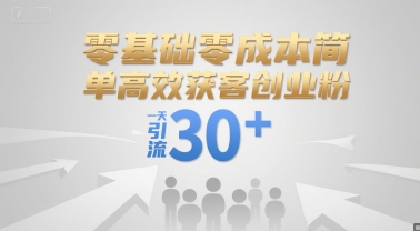 零基础零成本简单高效获客创业粉，一天引流30+-一起网赚吧
