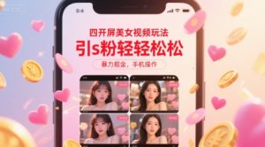 四开屏美女视频玩法，引s粉轻轻松松，暴力掘金，手机操作【揭秘】-一起网赚吧