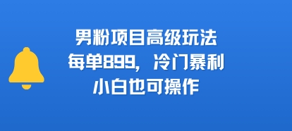 男粉项目高级玩法，每单899，冷门暴利，小白也可操作-一起网赚吧