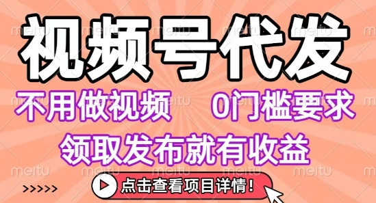 视频号代发，不用剪辑不用做视频，0门槛要求，领取发布就有收益，任务没有无上限，小白轻松上手【揭秘】-一起网赚吧