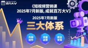 短视频营销课2025年7月新版，三大体系成就百万大V-一起网赚吧