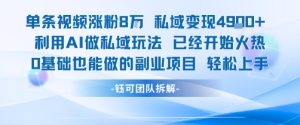 单条视频私域变现4.9k+利用AI做私域玩法 已经开始火热0基础也能做的副业项目轻松上手-一起网赚吧