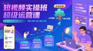 短视频实操班超级运营课，新手小白到短视频大神必修课程，剪辑-拍摄-运营-直播-变现-一起网赚吧