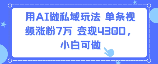 用AI做私域玩法，单条视频涨粉7W变现4.3k，小白可做-一起网赚吧