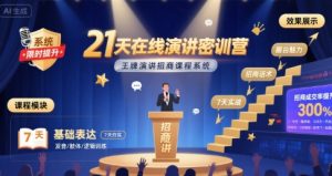 21天在线演讲密训营，王牌演讲招商课程系统-一起网赚吧