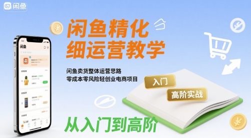 闲鱼精细化运营入门+高阶实战教学，闲鱼卖货整体运营思路，零成本零风险轻创业电商项目-一起网赚吧
