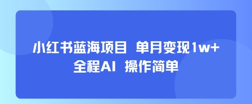 小红书蓝海项目 单月变现1w+ 全程AI 操作简单-一起网赚吧