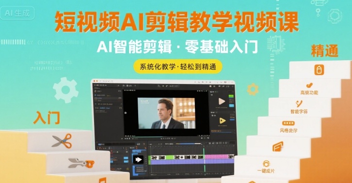 短视频AI剪辑教学视频课，入门到精通-一起网赚吧