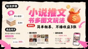 小说推文小红书多图文玩法，简单粗暴，万播收益3张-一起网赚吧