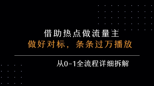 借力热点，乘顺风车玩流量主，条条过万播放， 每月收益5k+，从0-1全流程详细拆解-一起网赚吧
