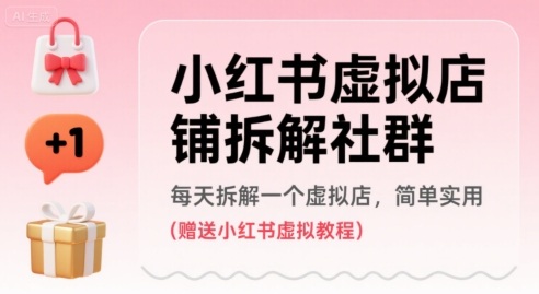 小红书虚拟店铺拆解社群，每天拆解一个虚拟店，简单实用(赠送小红书虚拟教程)-一起网赚吧