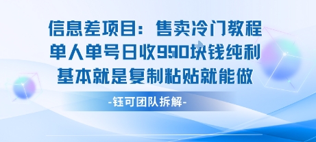 信息差项目：售卖冷门教程单人单号日收9张纯利基本就是复制粘贴就能做-一起网赚吧