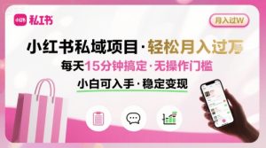 小红书私域项目 月入过W非常轻松 每天15分钟即可搞定，无任何操作门槛，小白可入手-一起网赚吧