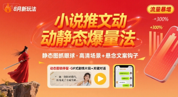 8月小说推文全新玩法，动静态图片+搭配小说文案爆量玩法-一起网赚吧