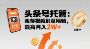 【头条号托管 】我存视频到草稿箱,你每天5分钟发布,最高月入2W+【揭秘】-一起网赚吧