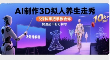 Ai制作3D拟人养生走秀，3分钟手把手教会你，快速起千粉万粉号-一起网赚吧