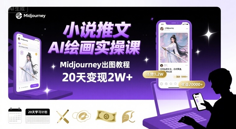 小说推文干货分享之AI绘画MJ出图实操课，用Midjourney做小说推文，20天挣2w-一起网赚吧