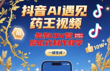 抖音AI遇见药王视频，条条10W赞，快速起千粉万粉号，傻瓜式制作教学-一起网赚吧