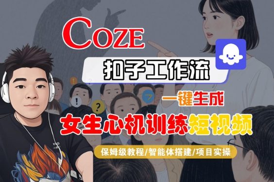 COZE扣子工作流一键生成女生心机训练短视频，保姆级教程-智能体搭建-项目实操-一起网赚吧
