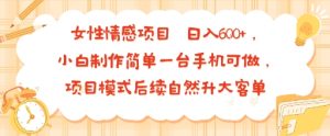 女性情感项目 小白制作简单一台手机可做 项目模式后续自然升大客单 日入6张-一起网赚吧