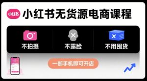 小红书无货源电商课程，不拍摄不露脸不用囤货，一部手机即可开店-一起网赚吧