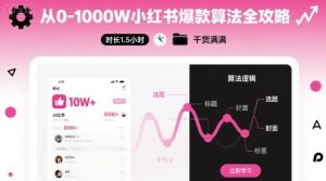 从0-1000W小红书爆款算法全攻略，时长1.5小时，干货满满-一起网赚吧
