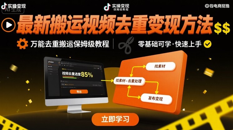 最新搬运视频去重变现方法，万能去重搬运保姆级教程-一起网赚吧