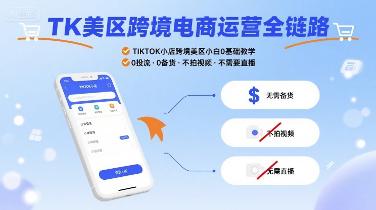 TK美区跨境电商运营全链路，TIKTOK小店跨境美区小白0基础教学，0投流0备货不拍视频不需要直播-一起网赚吧