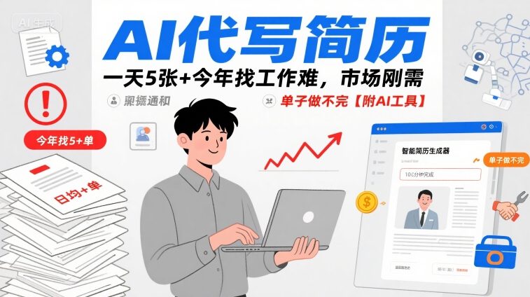 AI代写简历，一天5张+今年找工作难，市场刚需，单子做不完【附AI工具】-一起网赚吧