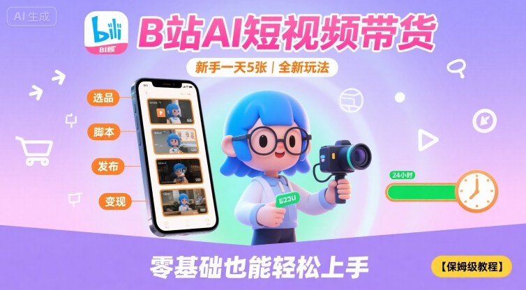 B站AI短视频带货，新手一天5张，全新玩法【保姆级教程】-一起网赚吧