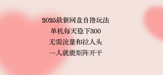 2025最新网盘自撸玩法，单机每天稳下3张，无需流量和拉人头，一个人就可轻松矩阵，全网独一份【揭秘】-一起网赚吧