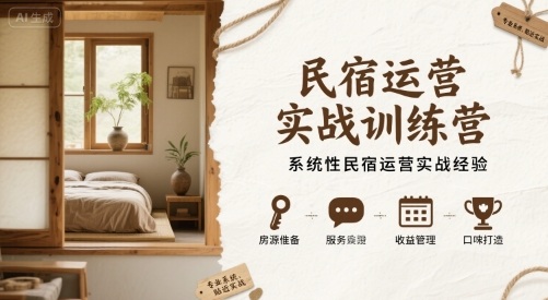 民宿运营实战训练营，系统性民宿运营实战经验-一起网赚吧